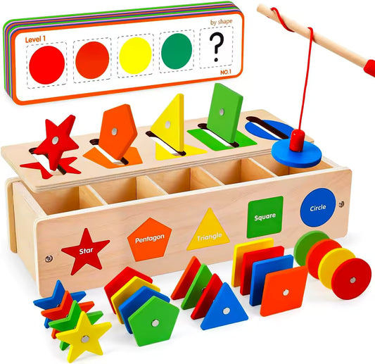 Minielly Wooden Color and Shape Sorter Box